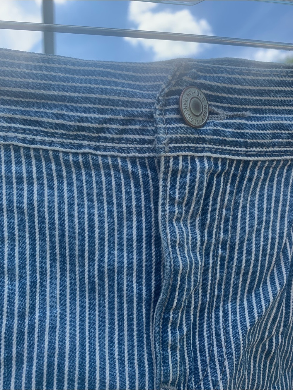 Old Navy Blue and White Pinstripe Mini Jean Skirt - Picture 2 of 6